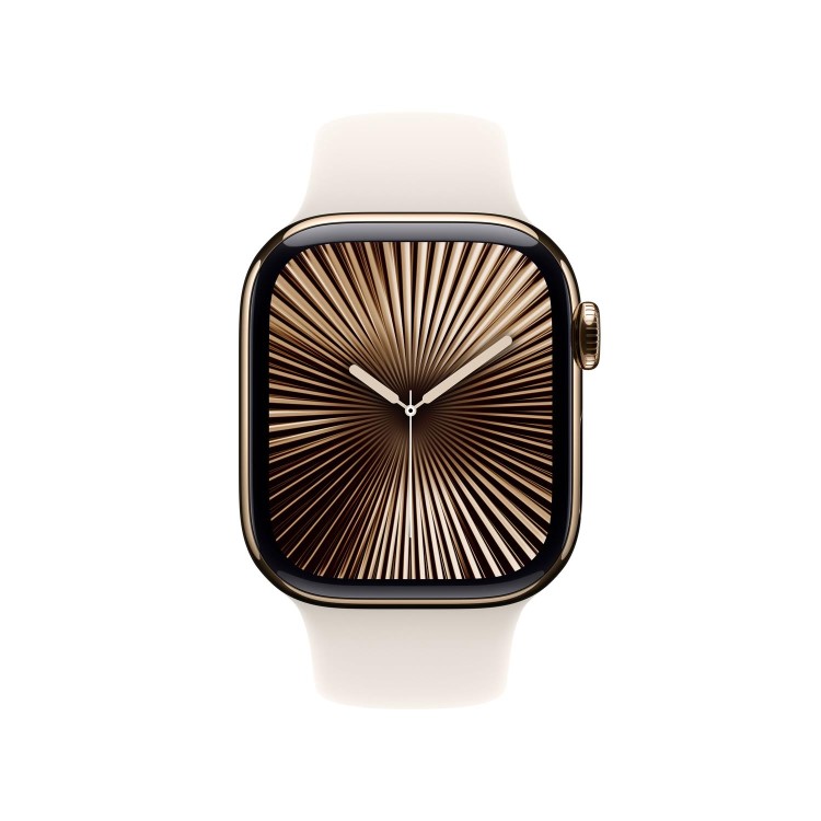 Apple Watch Series 10 GPS + Cellular 42mm Gold Titanium Case with Starlight Sport Band - M/L