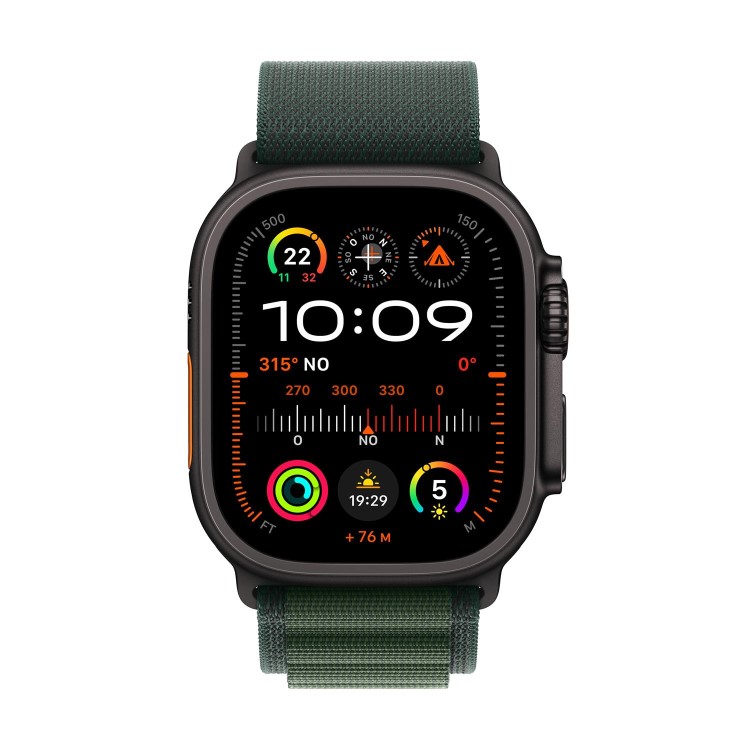 Apple Watch Ultra 2 GPS + Cellular 49mm Black Titanium with Dark Green Alpine Loop - Small