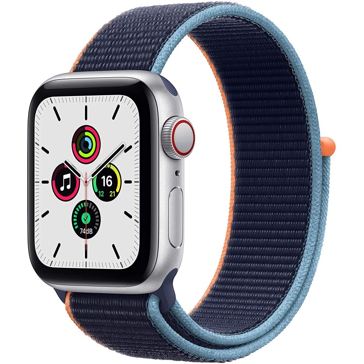Apple Watch SE GPS + Cellular - 40mm Silver Aluminium Case with Deep Navy Sport Loop