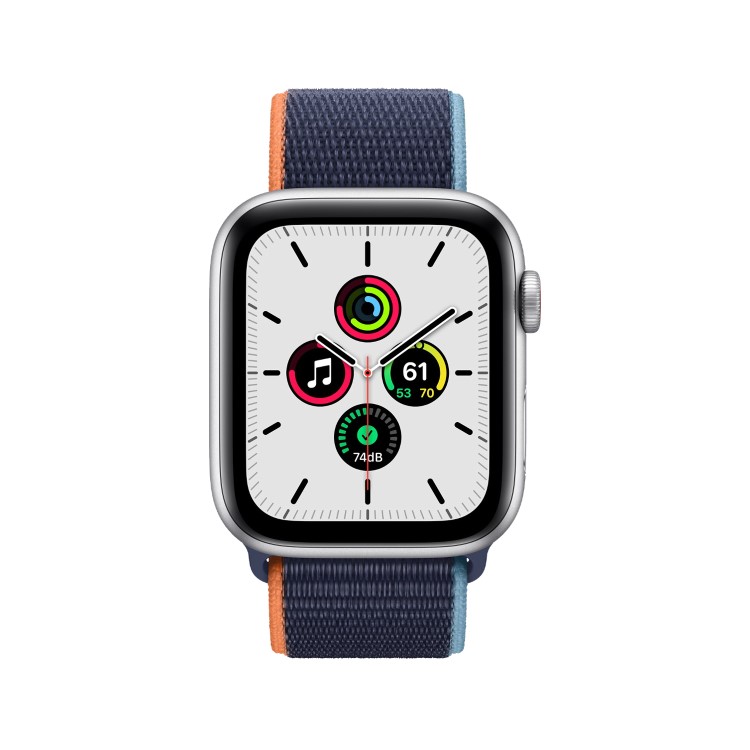 Apple Watch SE GPS + Cellular - 44mm Silver Aluminium Case with Deep Navy Sport Loop
