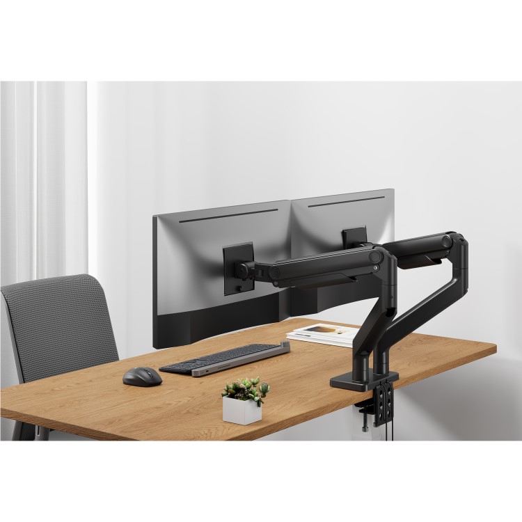 electriQ Dual Premium Monitor Arm with USB A/C Ports For Up to x2 45" Screen