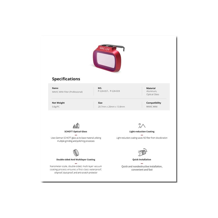 PGYTECH UV Filter for DJI Mini & Mini 2