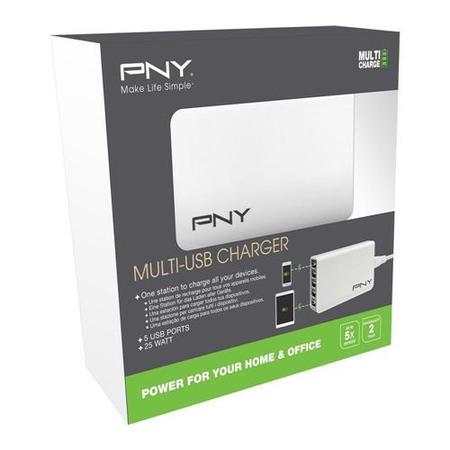 PNY 5 Port Fast Multi USB Charger - 25 Watt