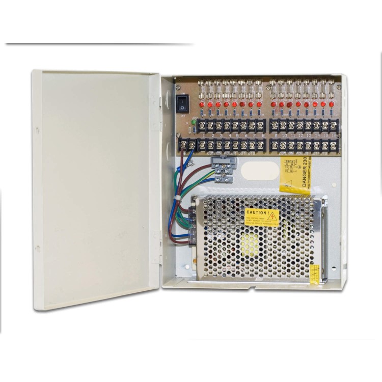16 Output Metal Boxed 12V DC 0.5amp CCTV Power Supply