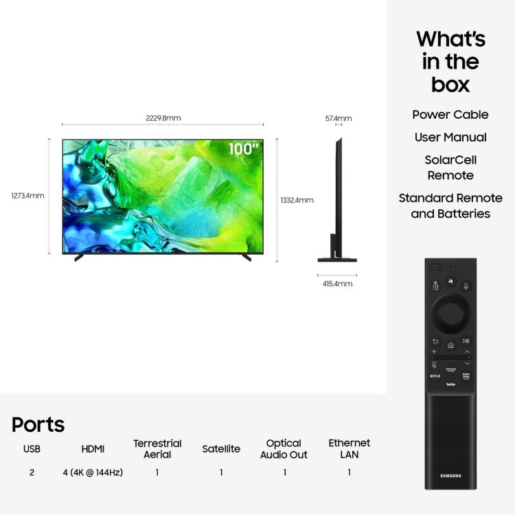 Samsung QE100QN80HUXXU 100" Neo QLED 4K Ultra HD Smart TV with Tizen OS  Massive Mini LED HDR Gaming TV Dolby Atmos & AI Smart Features