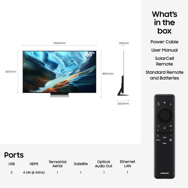 Samsung QE65S90HAEXXU 65" OLED 4K Smart TV – Samsung S90H Ultra HD HDR TV with Dolby Atmos AI Upscaling & 165Hz Gaming
