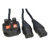2m UK Plug M - 2 x IEC C13 F Power Splitter in Black