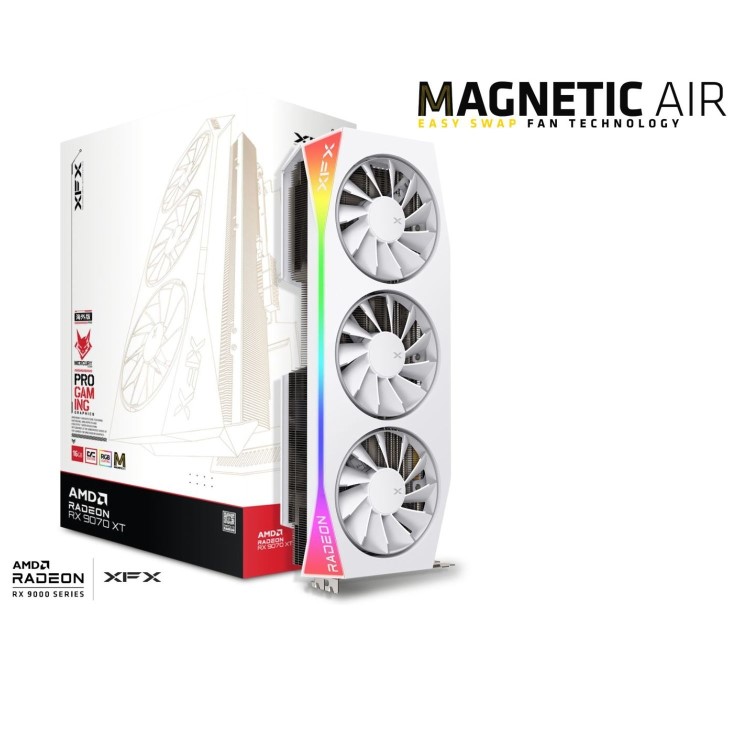 XFX Mercury AMD Radeon RX 9070XT OC White Magnetic Air Edition Graphics Card