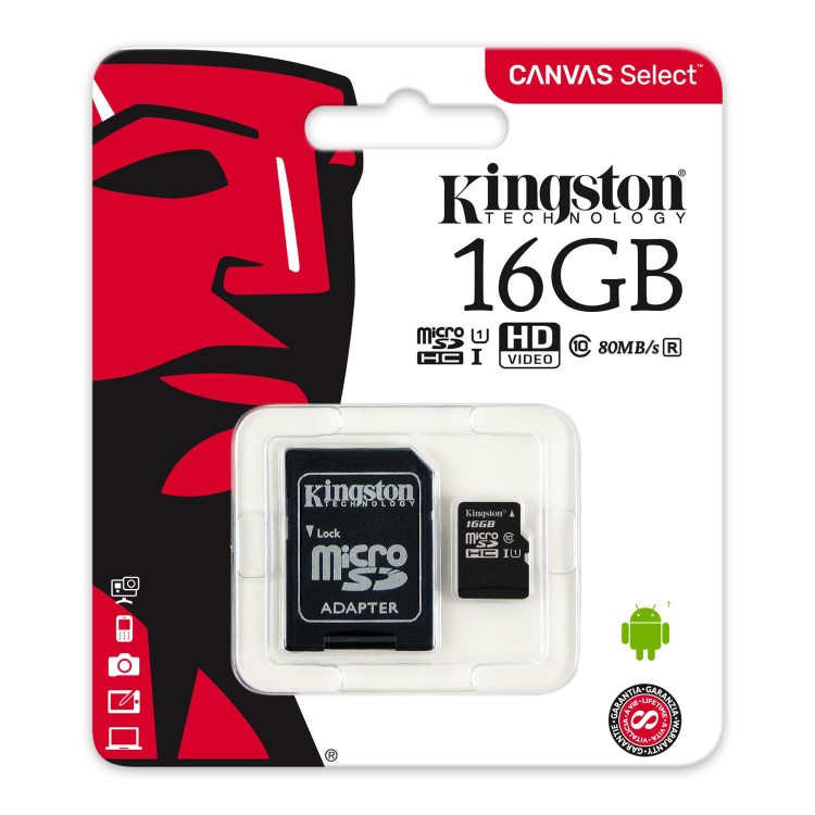 Kingston Canvas Select 16GB UHS Micro SD Memory Card + SD Adapter