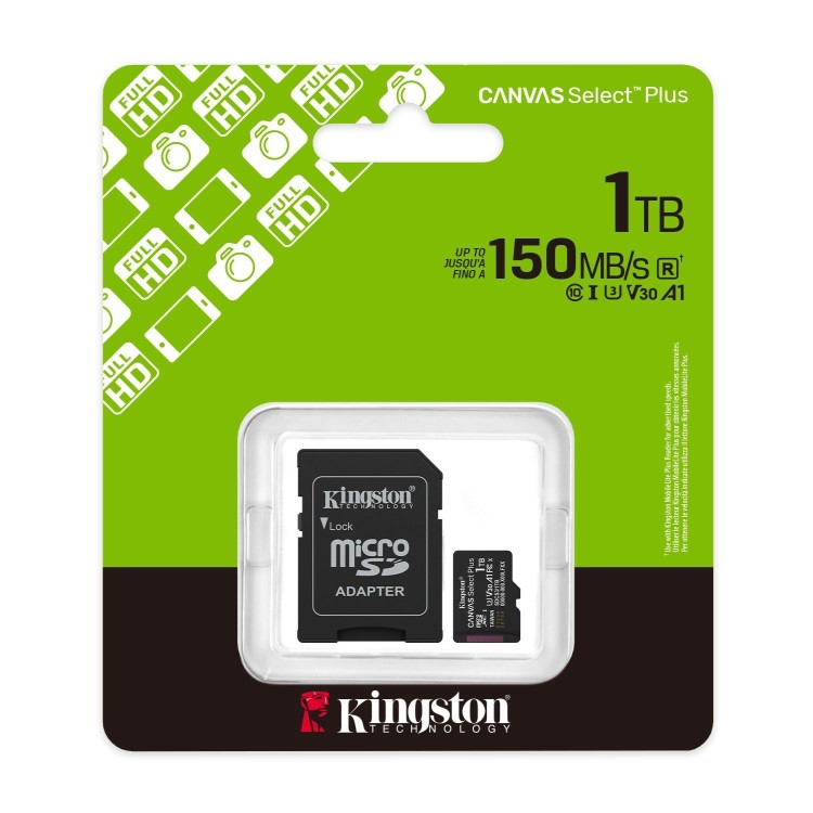 Kingston Canvas Select Plus 1TB microSDXC UHS-I Memory Card + microSD to SD adapter