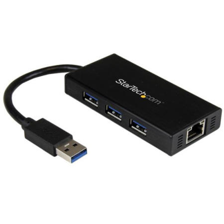 StarTech 3 Port Portable USB 3.0 Hub with Gigabit Ethernet Adapter NIC -  Aluminum w/ Cable