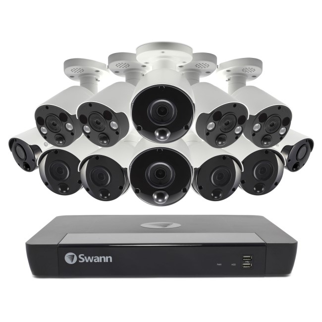 GRADE A1 - Swann CCTV System - 16 Channel 5MP Super HD NVR with 8 x 5MP Thermal Sensing Cameras 4 x Spotlight Cameras & 2TB HDD