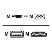 Vision 2M VGA TO HDMI CABLE - with 3.5mm minijack at VGA end to add audio to HDMI signal. Plug and play. Active conversion chip powered by USB-A connector at VGA end. White. Maximu