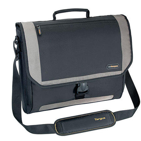 Targus 17" Laptop Messenger Case - Black/Silver with Yellow Stitching