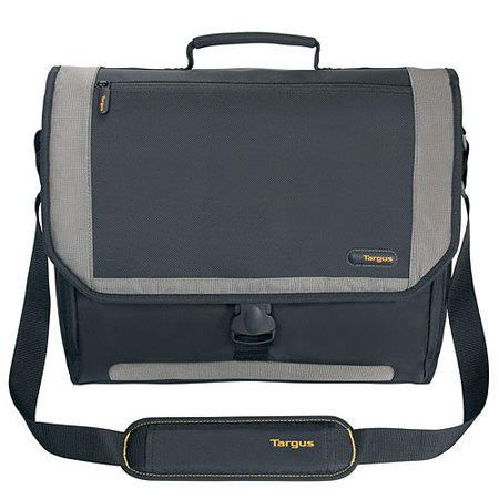 Targus 17" Laptop Messenger Case - Black/Silver with Yellow Stitching