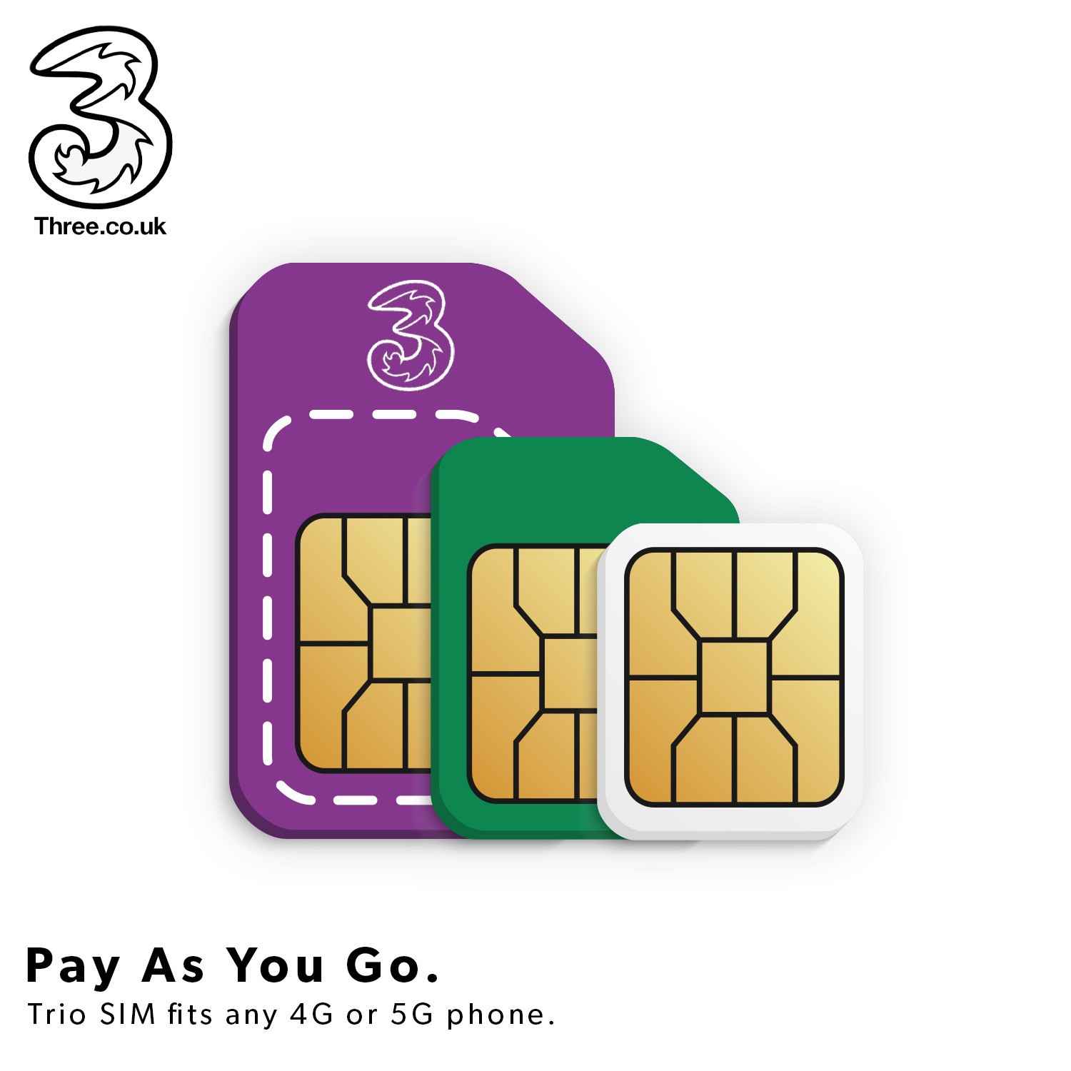 Three Pay As You Go Sim Card Trio - Laptops Direct