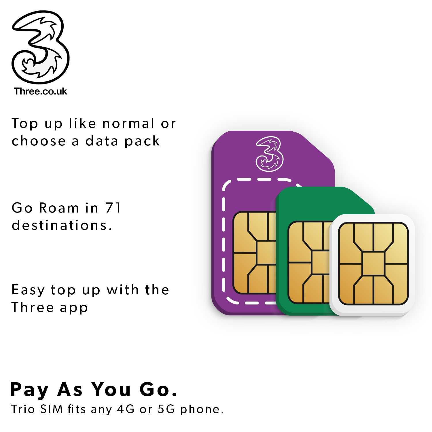 Sim Three Way Three Pay As You Go Sim Card Trio - Laptops Direct