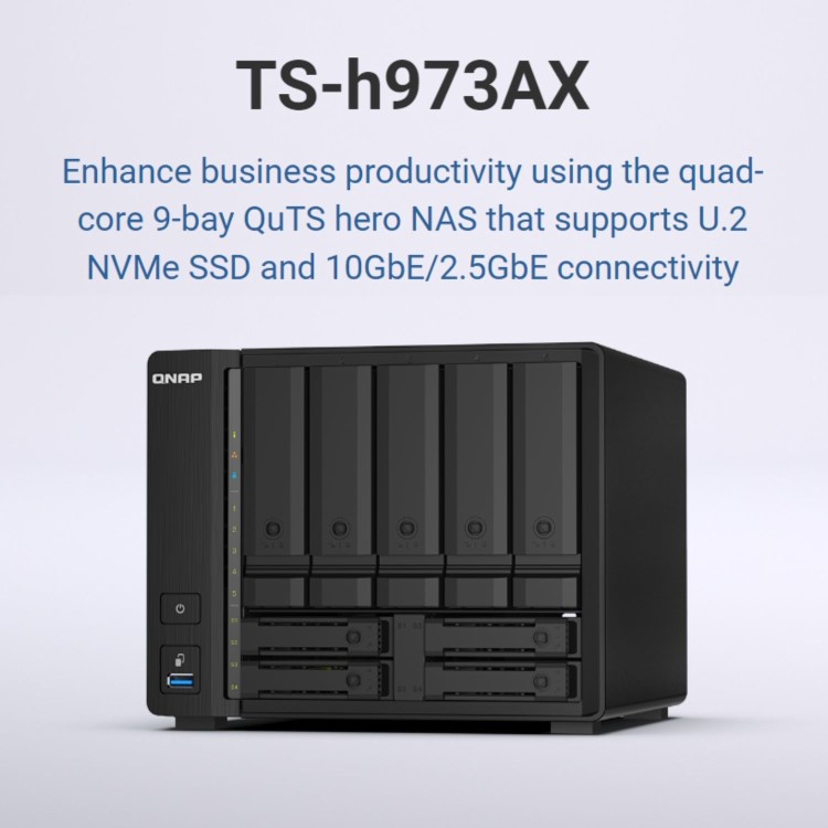 QNAP TS-h973AX 8GB RAM with 60TB Installed Storage 9 Bay SATA Desktop NAS Storage