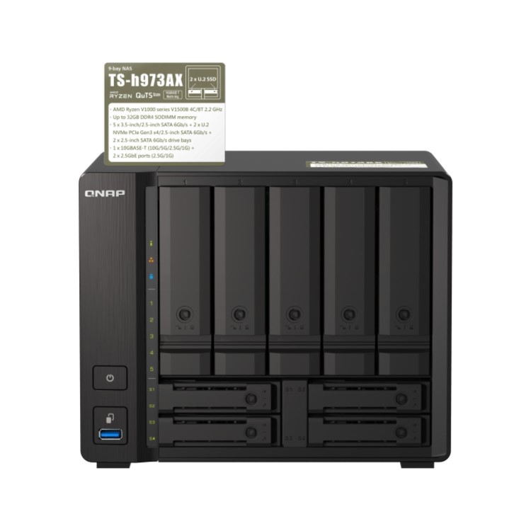 QNAP TS-h973AX 8GB RAM with 60TB Installed Storage 9 Bay SATA Desktop NAS Storage