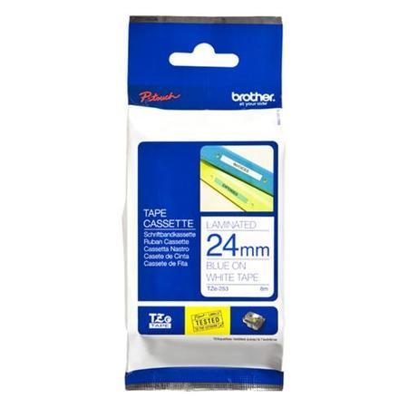 BROTHER TZE-253 Blue on White 24mm Labelling Tape