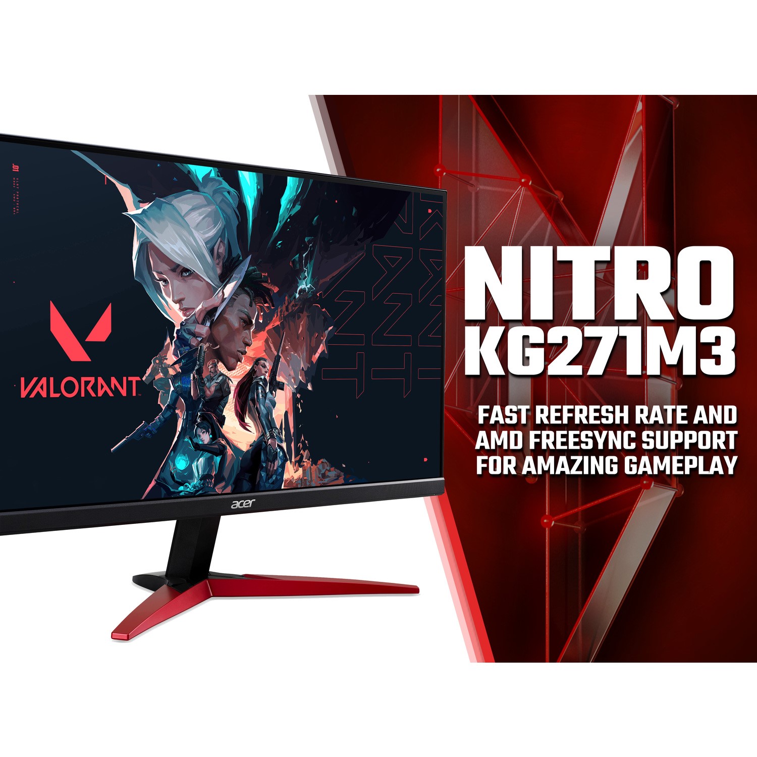 thumbnail image 2 of Acer - - Acer Nitro 27" Full HD 1920 X 1080 PC Gaming IPS Monitor AMD FreeSync Premium 180Hz Refresh Up To 0.5ms HDR10 Support 99% SRGB 1 X Display Port 1.2 & 2 X HDMI 2.0 VG270 M3bmiipx 2 of 13