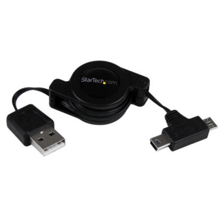 StarTech.com 2.5 ft Retractable USB Combo Cable – USB to Micro USB and Mini USB – M/M