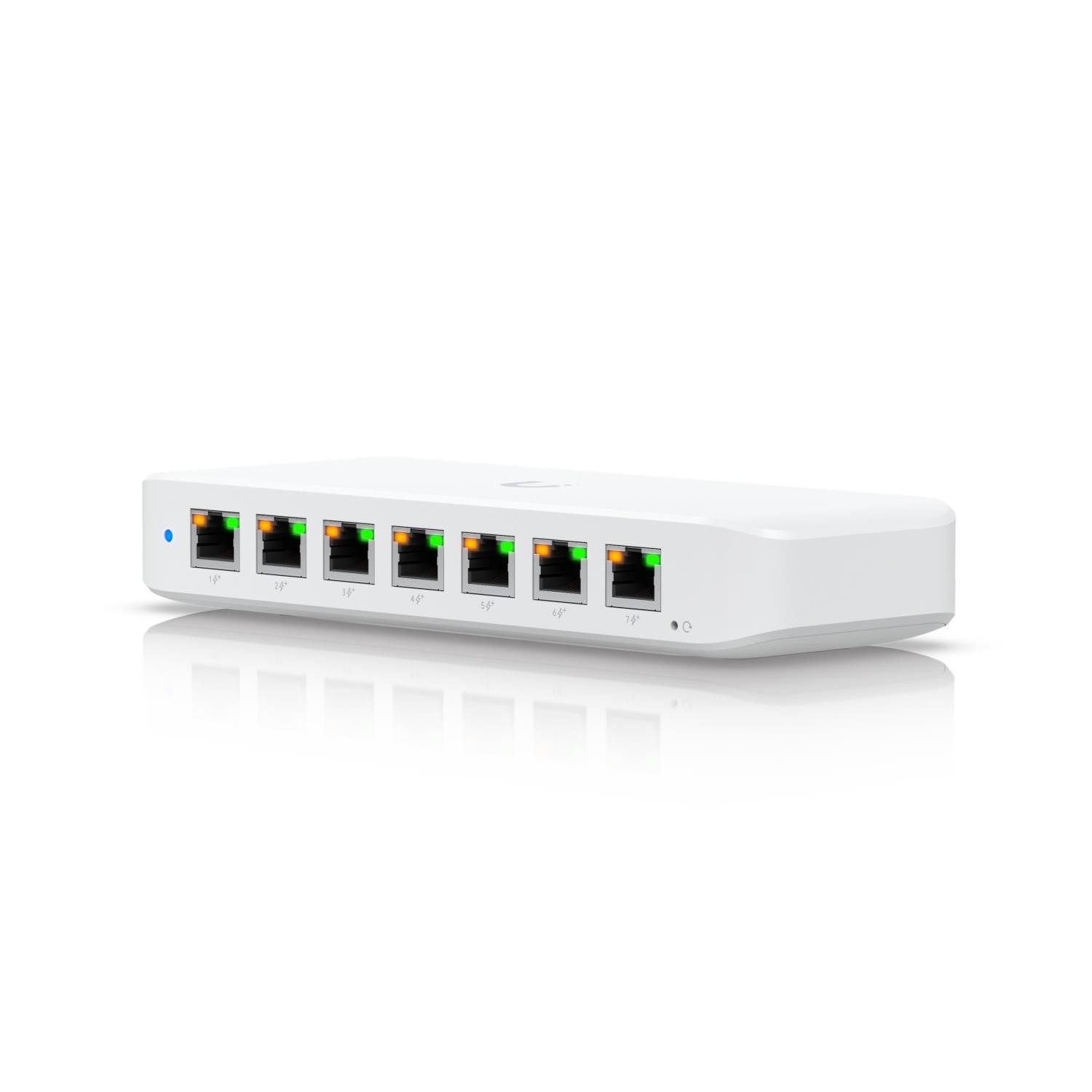 compact 8 port Layer 2 GbE PoE switch versatile mounting options.