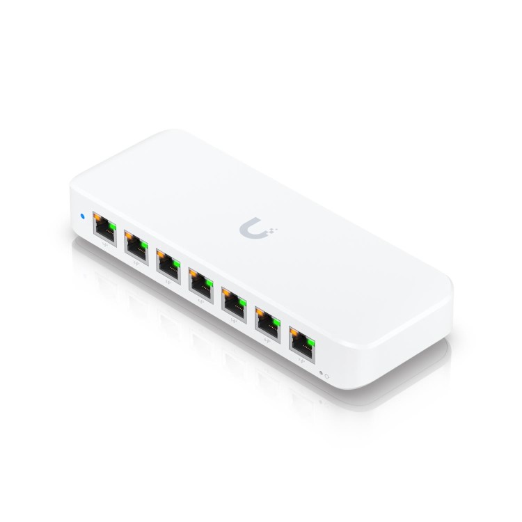 Ubiquiti A compact  8-port  Layer 2 GbE PoE switch with versatile mounting options.