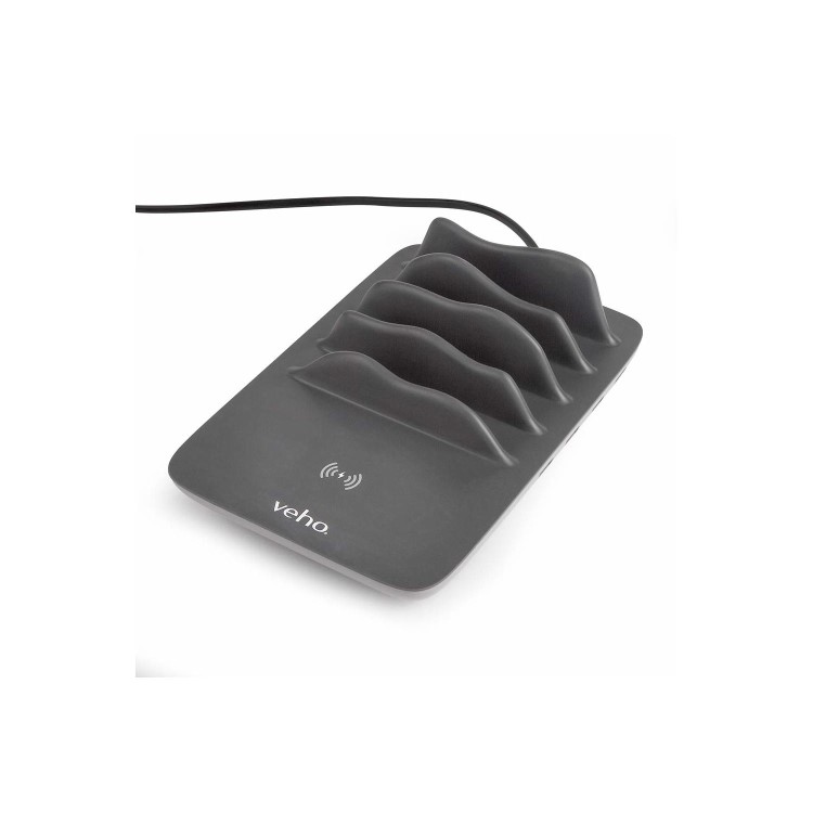 Veho TA-7 Desktop 4 Port USB Charging Hub with Built-In Qi Wireless Charging Mat