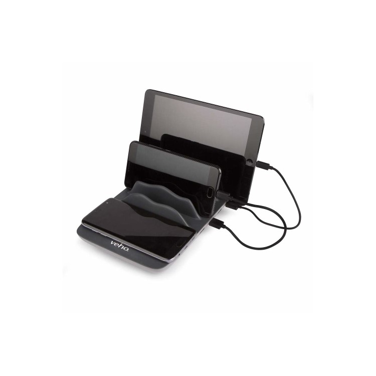 Veho TA-7 Desktop 4 Port USB Charging Hub with Built-In Qi Wireless Charging Mat