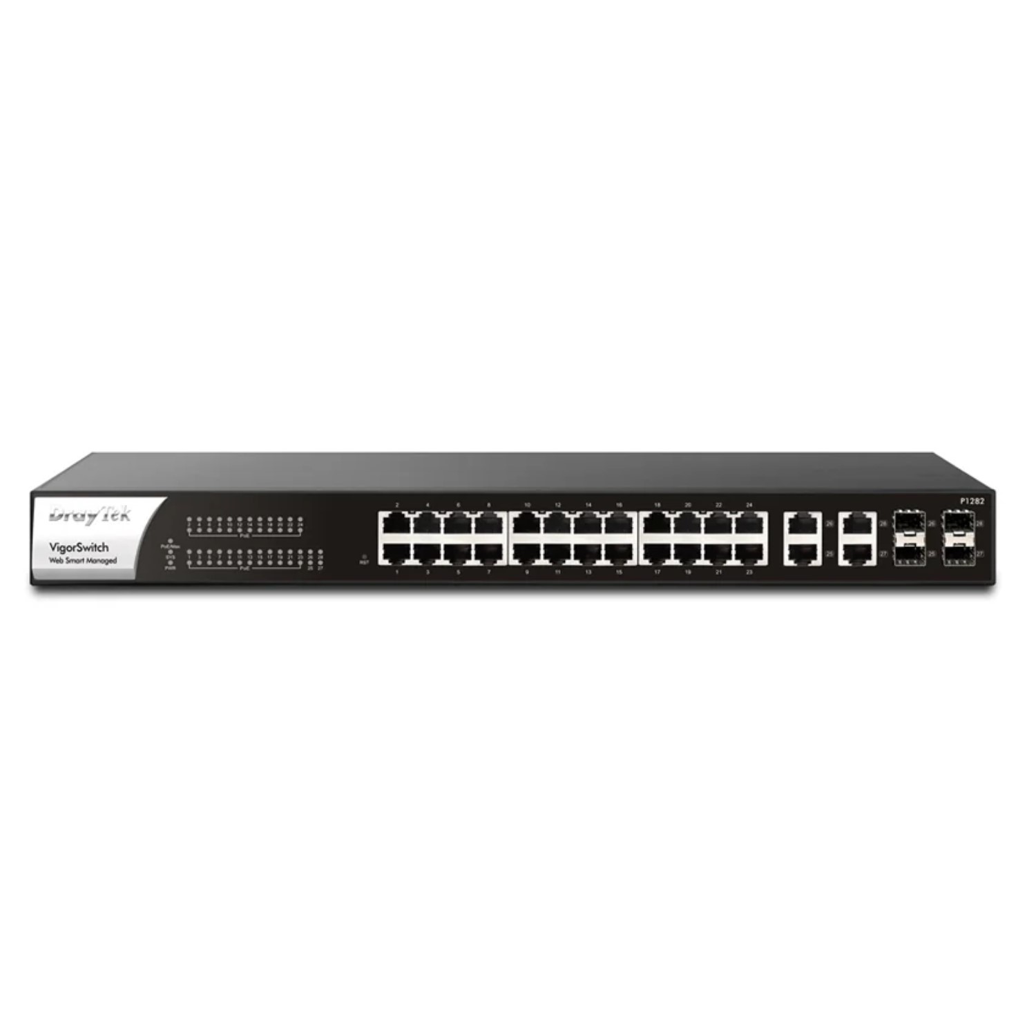 Draytek Vigorswitch P1282 24-Port Poe Rack-Mountable Managed Switch Black, Laptops Direct - VSP1282-K