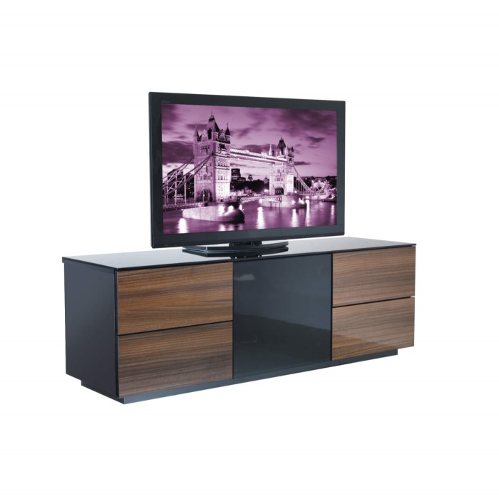 London Walnut Gloss Factory Assembled Packed Tv Cabinet 1500x500x420mm 4 Drawers Plus Centre Cupboar