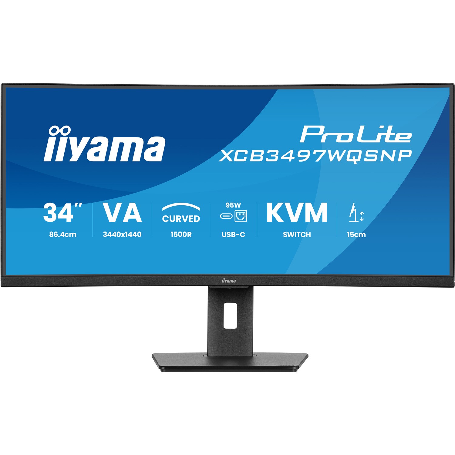 Iiyama Prolite Xcb3497wqsnp 34 Va Ultrawide Qhd Usb-C Kvm Height-Adjustable Curved Monitor Black, Laptops Direct - XCB3497WQSNPB1