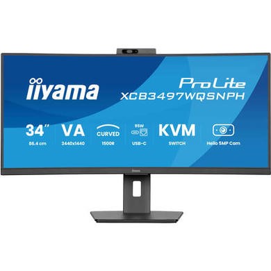Iiyama ProLite XCB3497WQSNPH 34" VA UltraWide Quad HD USB-C KVM Height-Adjustable Curved Monitor