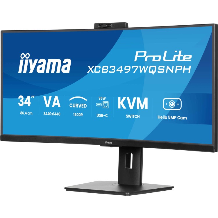 iiyama ProLite XCB3497WQSNPH-B1 34" VA UltraWide Quad HD USB-C KVM Height-Adjustable Curved Monitor