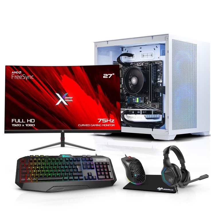 AWD IT Mini Cube RTX 4060 Windows 11 Gaming PC + 27" Full HD Curved Gaming Monitor