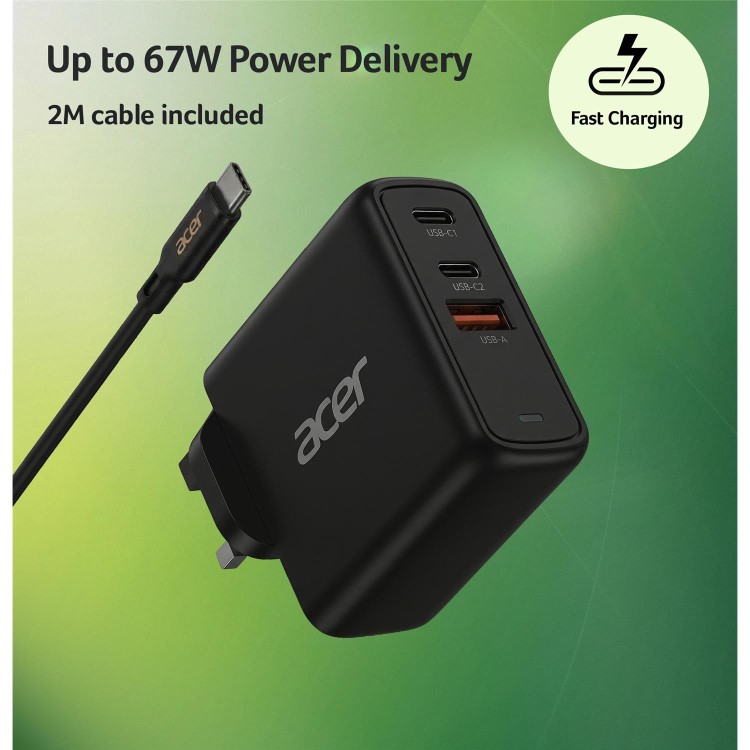 Acer 67W USB-C & USB-A GaN Laptop & Mobile Charger
