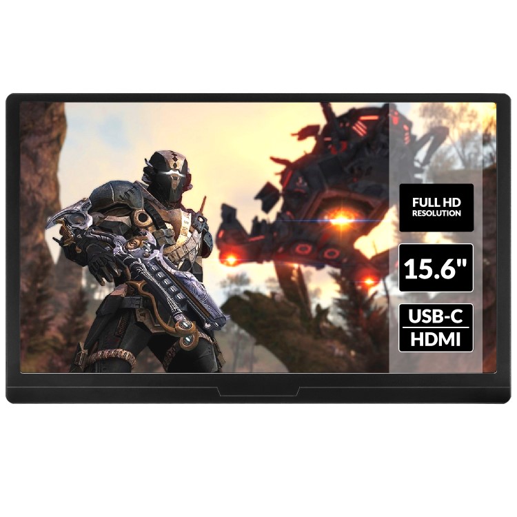 electriQ 15.6 inch Portable Gaming Monitor HDMI/USB-C Speakers Built-in - Compatible with Raspberry Pi PS4 Xbox & Mobile Phones