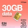 Three 30GB Data SIM Only Contract 1 Month