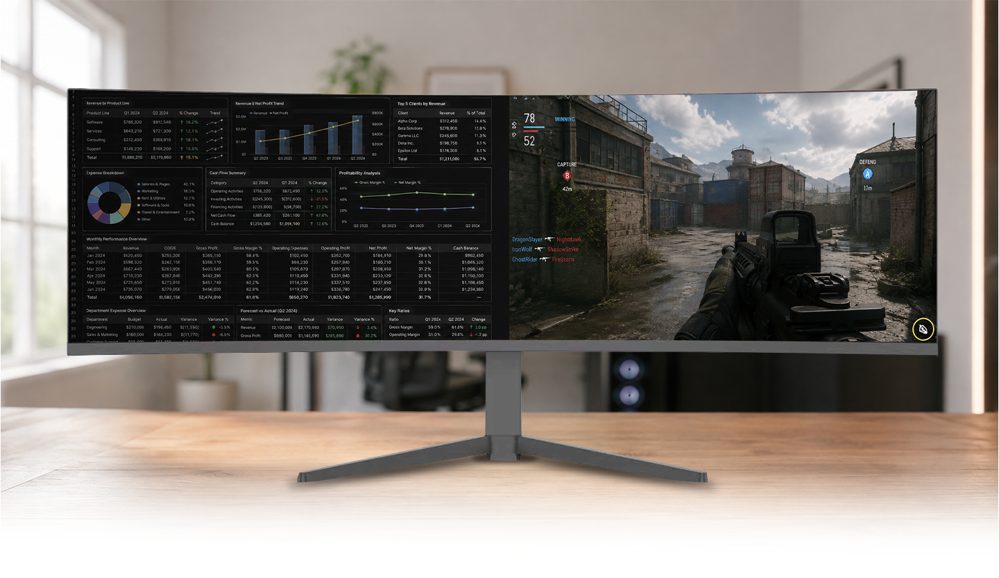 electriQ eiq-495KCSUW65W165VAH 49 Ultrawide Curved Dual QHD 240Hz USB-C Gaming Monitor.