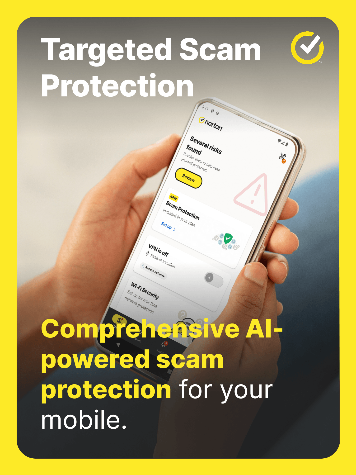 Norton Targeted Scam Protection on a mobile phone