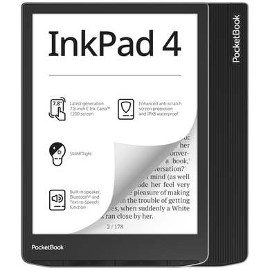 PocketBook InkPad 4 Liseuse 7.8" 32GB Étanche - Silver Avec SMARTlight