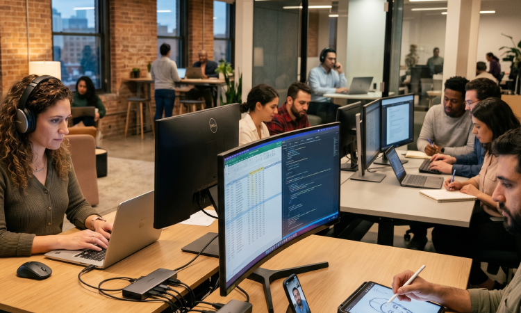 Office workers using leased business technology