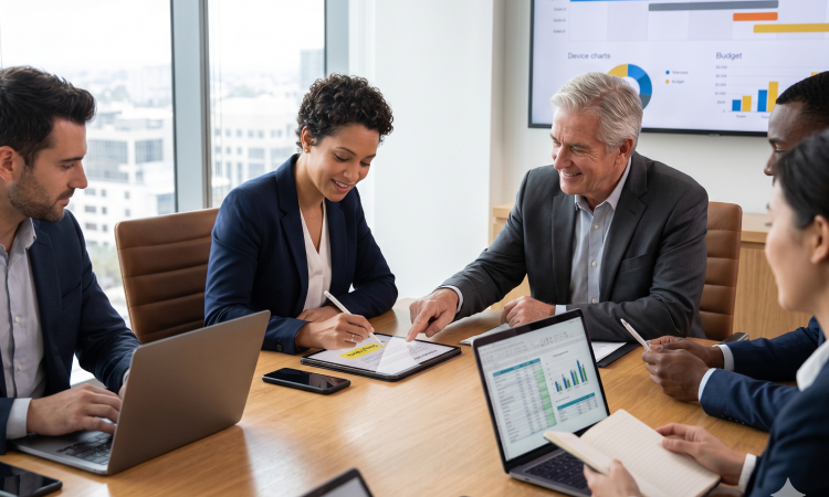Office workers using leased business technology