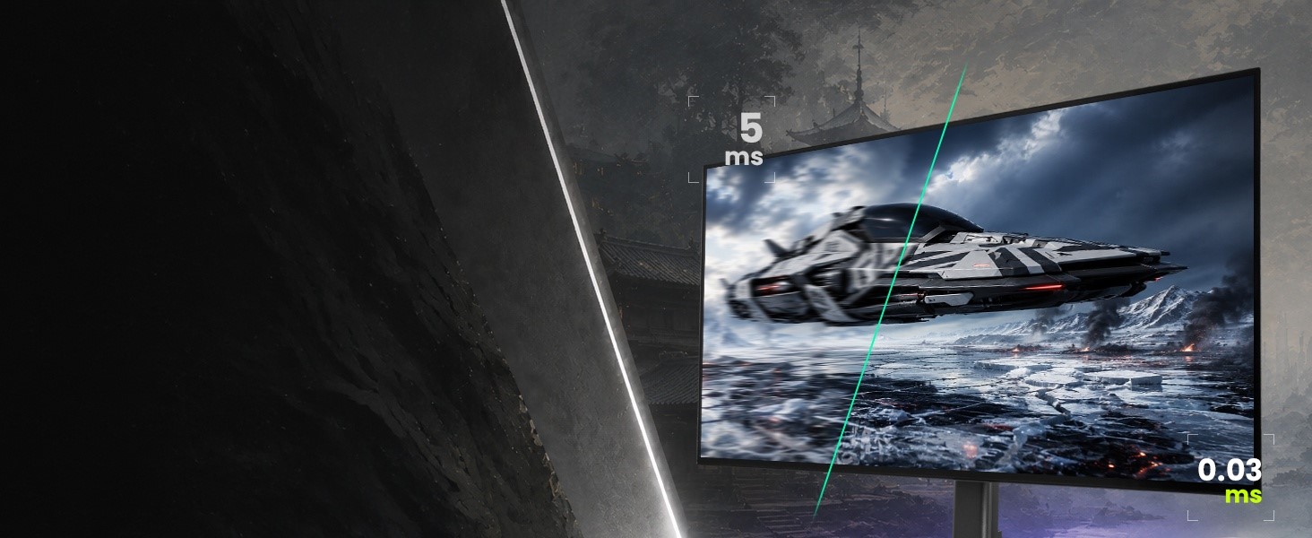 iiyama GOB2701QSC display showing a motion comparison with a 0.03ms response time
